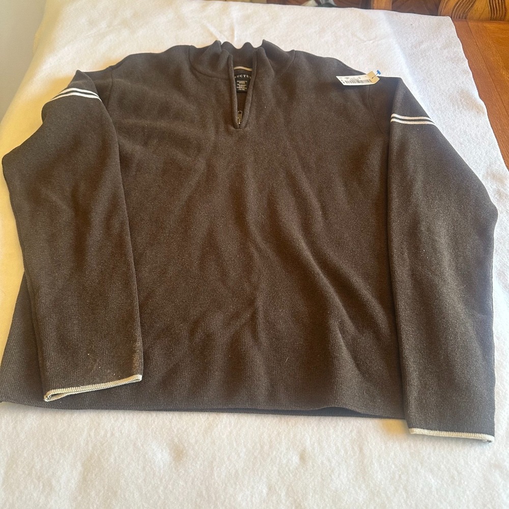 VTG Structure Quarter Zip Sweater Men XL 44 to 46 Brown Cotton Knit Pullover NWT